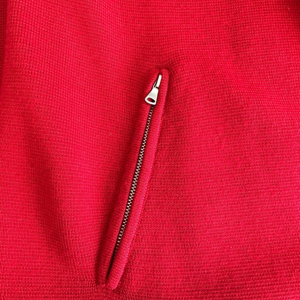 Talbots 100% Merino Wool Long Knit Open Concept Cardigan Red Zip Pockets Size XS - Picture 6 of 7